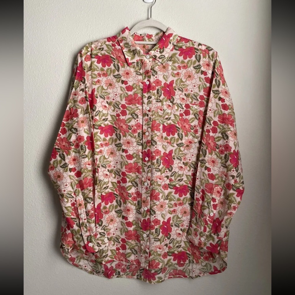 Outerknown Womens Small Floral Organic Cotton Silk Hemp Long Sleeve Button Down